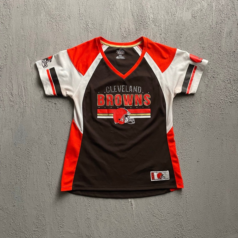 Cleveland Browns Rhinestone V-Neck Jersey Women L Brown